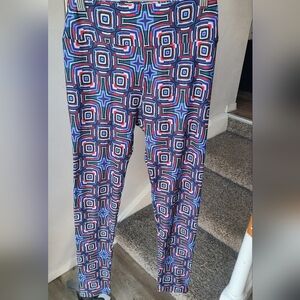 Lularoe Leggings OS One Size Geometric Print Leggings Blue Red Black